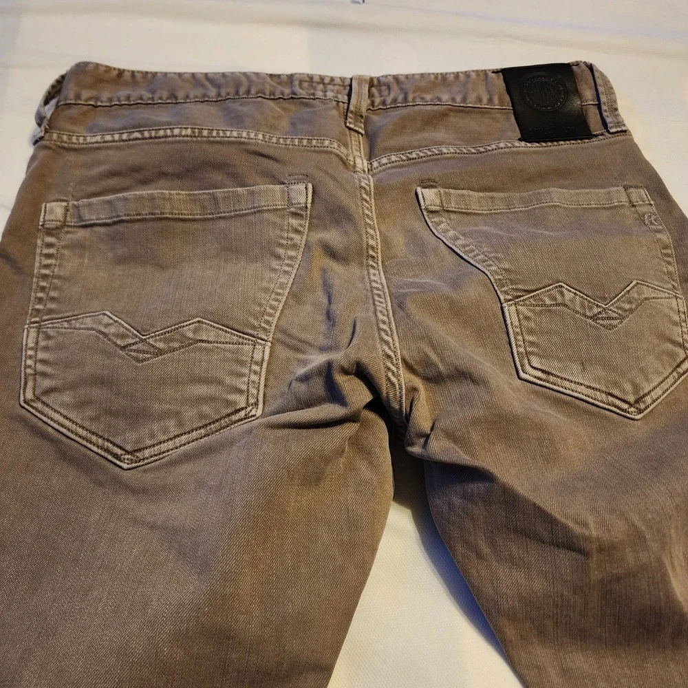 Replay Waitom Regular Slim Fit Jeans Taupe Brown Button Fly Mens 30x34 M983J - Picture 7 of 7